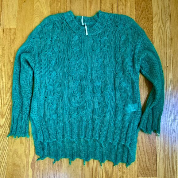 Anthropologie Sweater Wool Green Open Weave Posey Stitchy (S) - Picture 4 of 7
